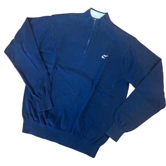 Peter Millar Quarter Zip Pullover Mens Large Navy Blue Good Silk Cashmere Blend - Picture 4 of 6